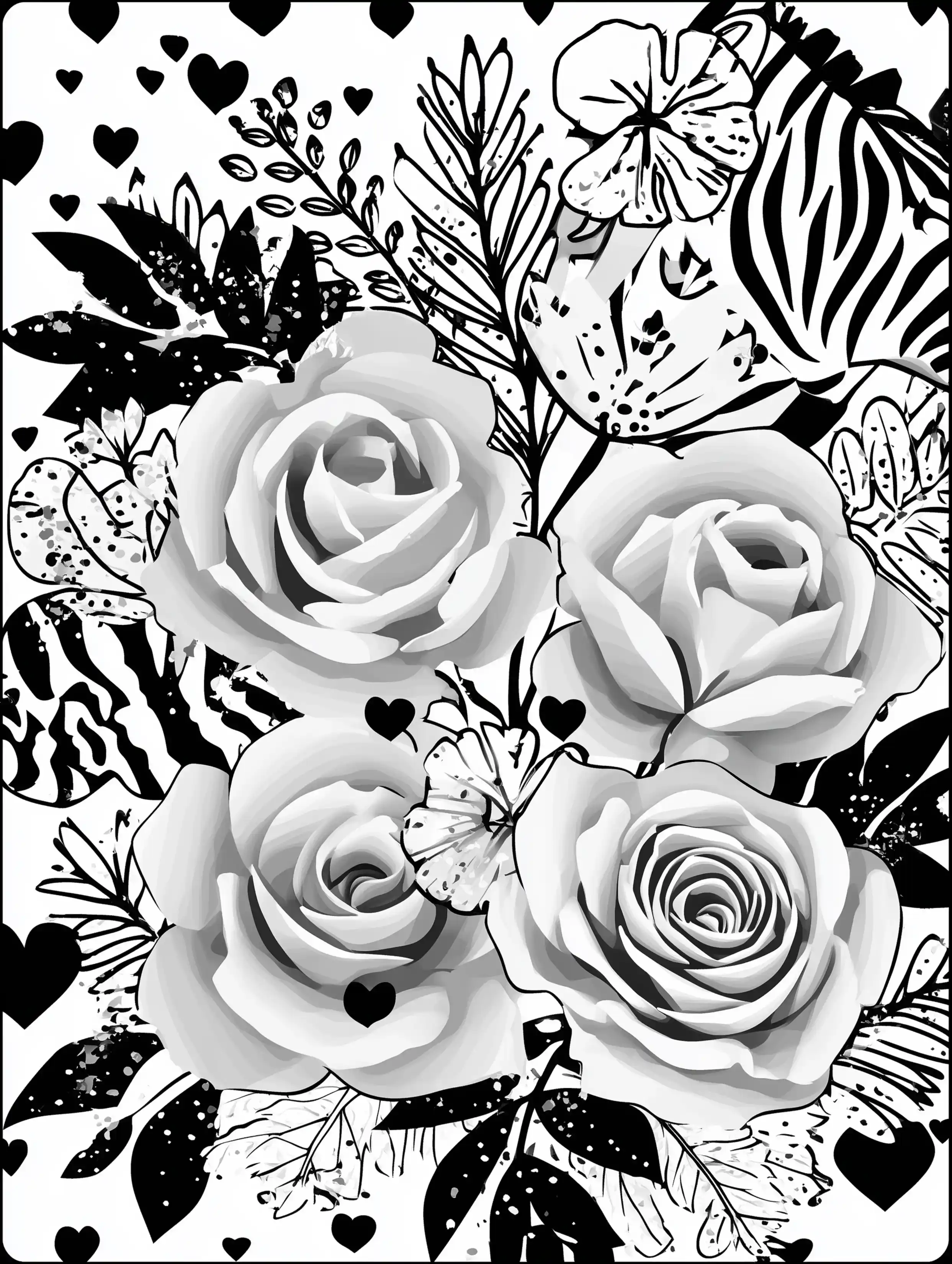 Free printable coloring pages floral featuring wide flowers and leaves